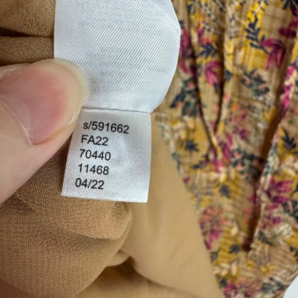 Loft Womens Floral Tie Neck Blouse in Amber Sz M Office Boho Casual Peasant Fall - Picture 14 of 16